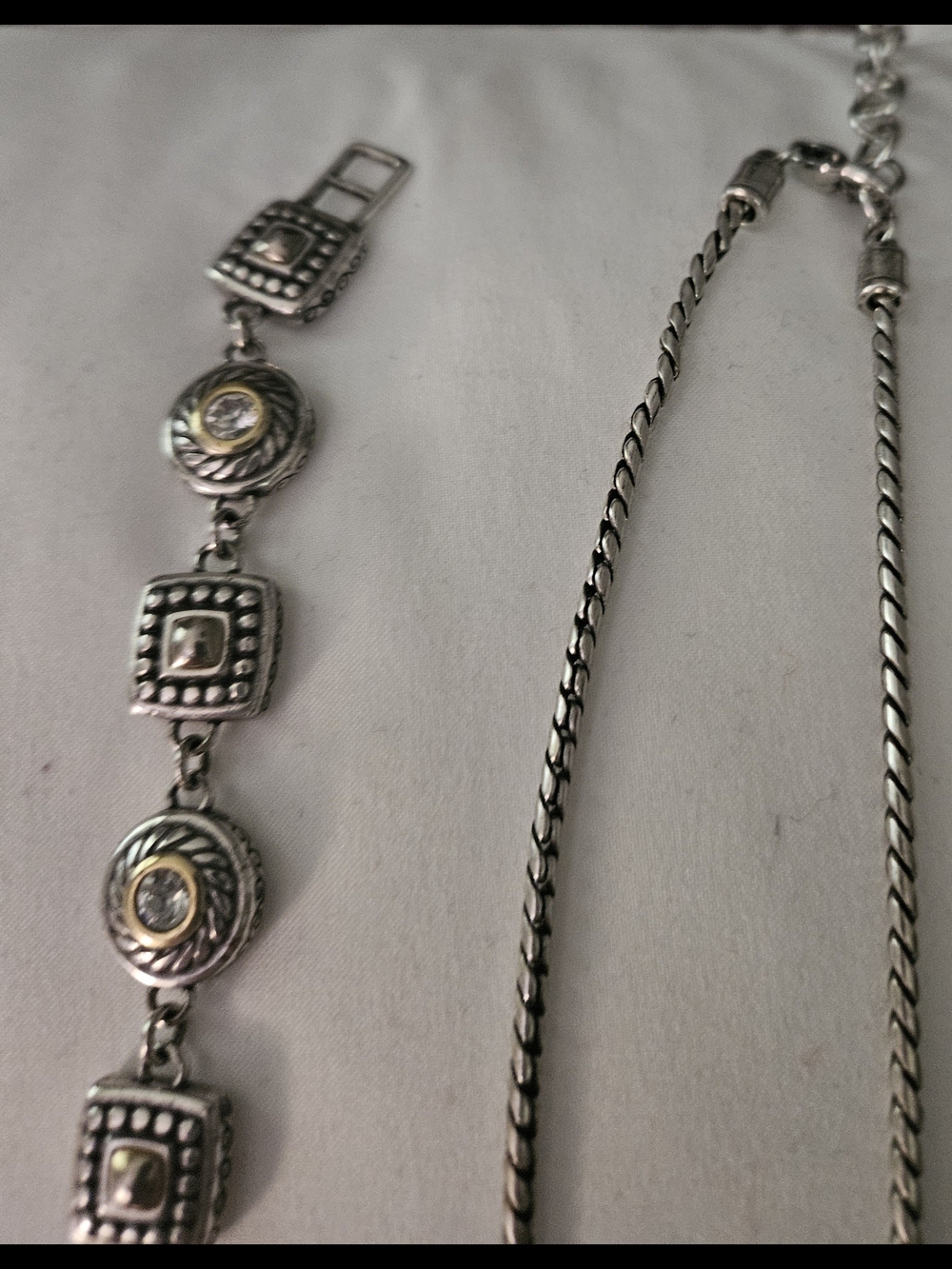 Brighton Two-Tone Silver and Gold Reversible Link Bracelet Necklace Clear Stones